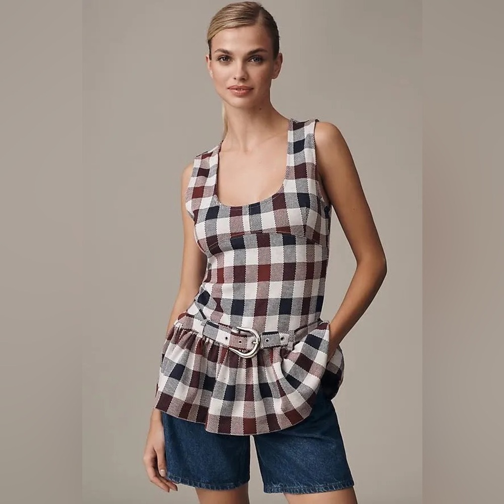 Maeve by Anthropologie-Belted Drop-Waist Peplum Tank Top size Small NWT